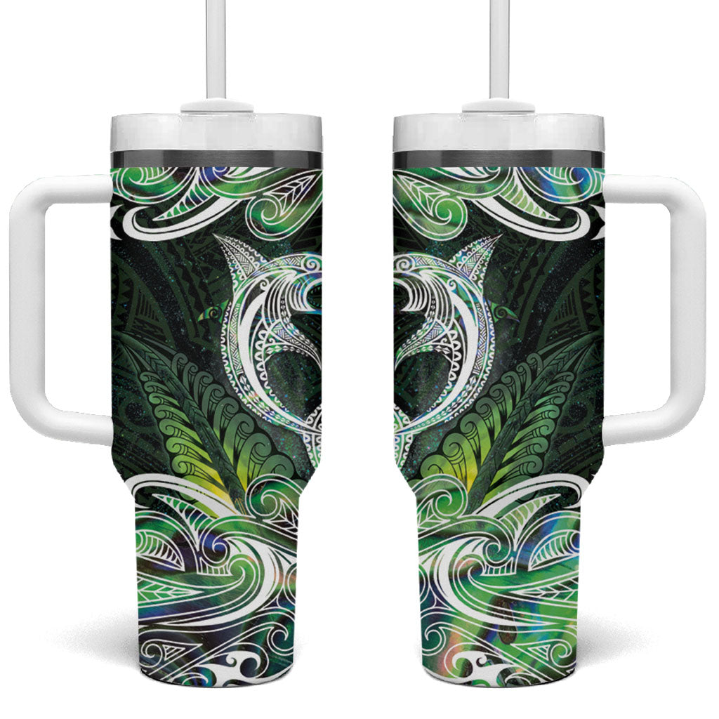 New Zealand Mere Pounamu Weapon Tumbler With Handle Aotearoa Mango Paua Shell Maori Pattern LT22 One Size: 40 oz Green - Polynesian Pride