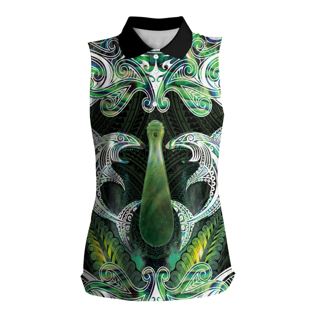 New Zealand Mere Pounamu Weapon Women Sleeveless Polo Shirt Aotearoa Mango Paua Shell Maori Pattern LT22 Female Green - Polynesian Pride