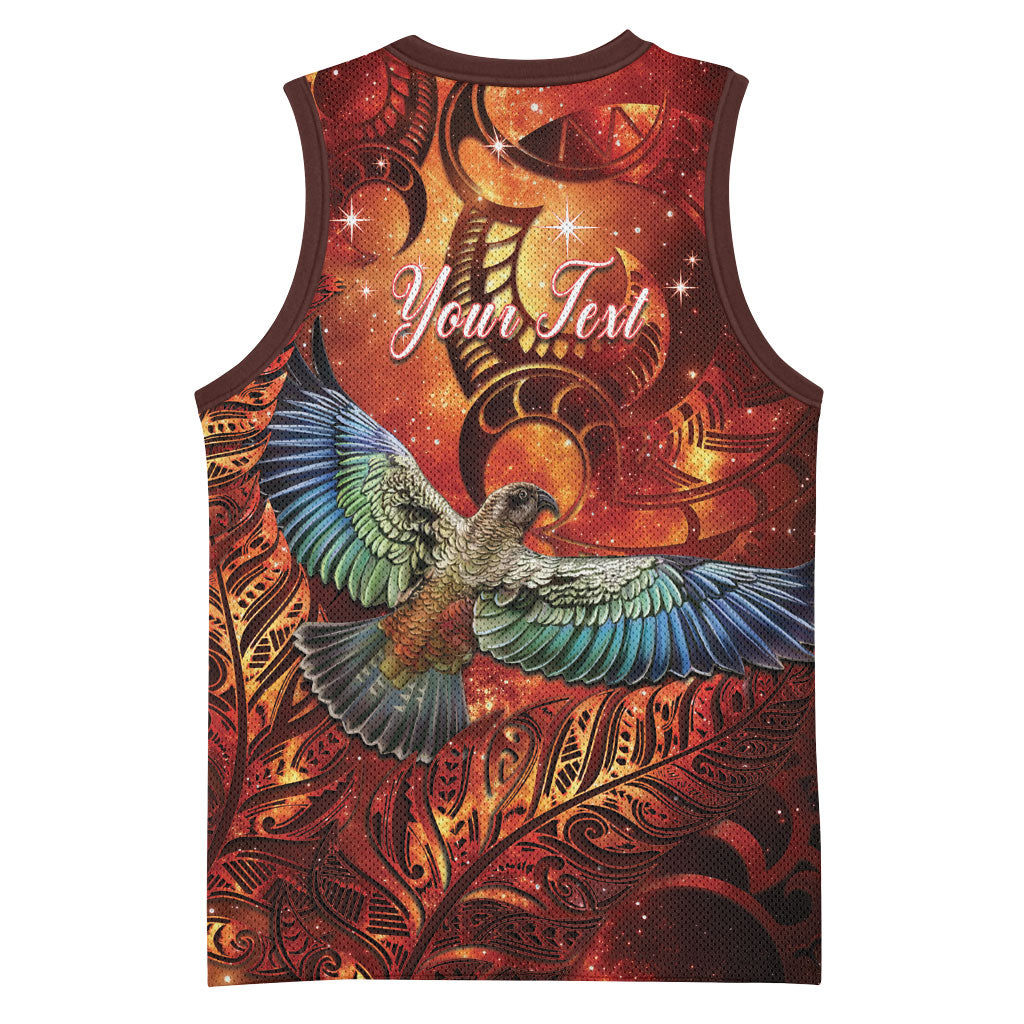 New Zealand Kea Bird Matariki Personalised Basketball Jersey Silver Fern Maori Pattern