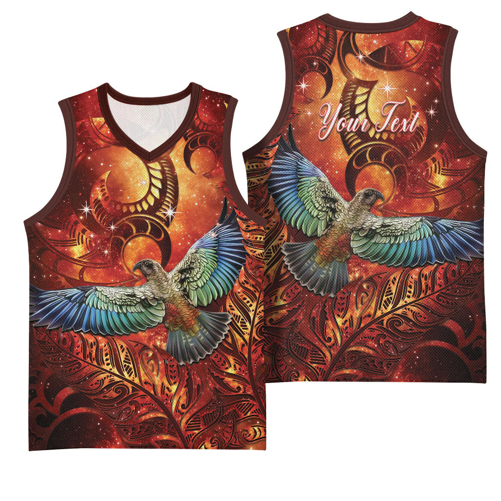 New Zealand Kea Bird Matariki Personalised Basketball Jersey Silver Fern Maori Pattern