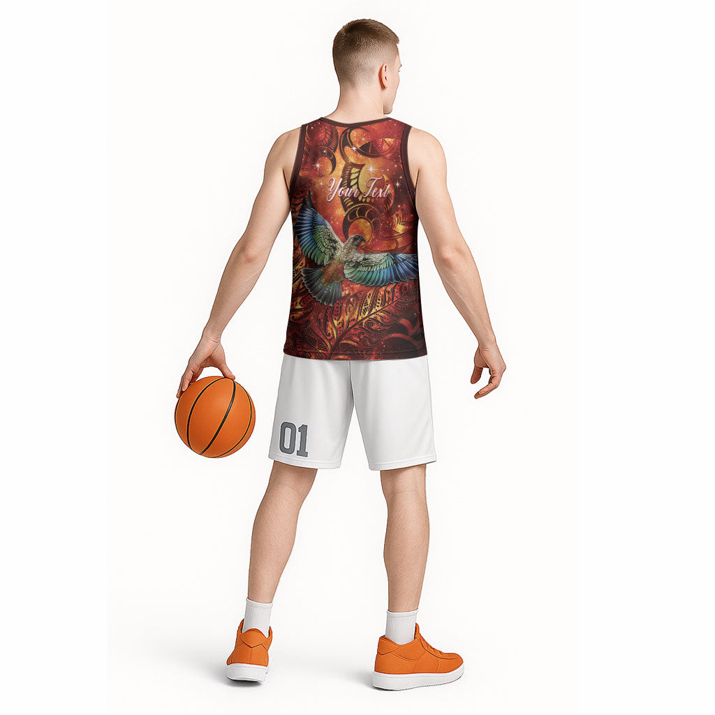 New Zealand Kea Bird Matariki Personalised Basketball Jersey Silver Fern Maori Pattern