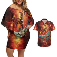 New Zealand Kea Bird Matariki Personalised Couples Matching Off Shoulder Short Dress and Hawaiian Shirt Silver Fern Maori Pattern