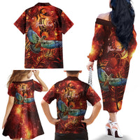 New Zealand Kea Bird Matariki Personalised Family Matching Off The Shoulder Long Sleeve Dress and Hawaiian Shirt Silver Fern Maori Pattern