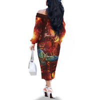 New Zealand Kea Bird Matariki Personalised Family Matching Off The Shoulder Long Sleeve Dress and Hawaiian Shirt Silver Fern Maori Pattern