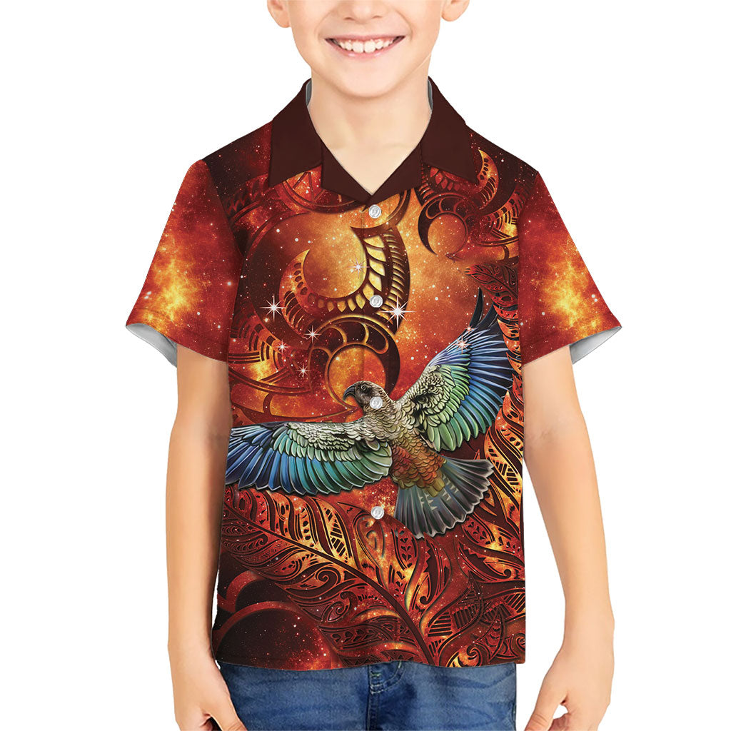 New Zealand Kea Bird Matariki Personalised Family Matching Off The Shoulder Long Sleeve Dress and Hawaiian Shirt Silver Fern Maori Pattern