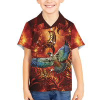 New Zealand Kea Bird Matariki Personalised Family Matching Off The Shoulder Long Sleeve Dress and Hawaiian Shirt Silver Fern Maori Pattern