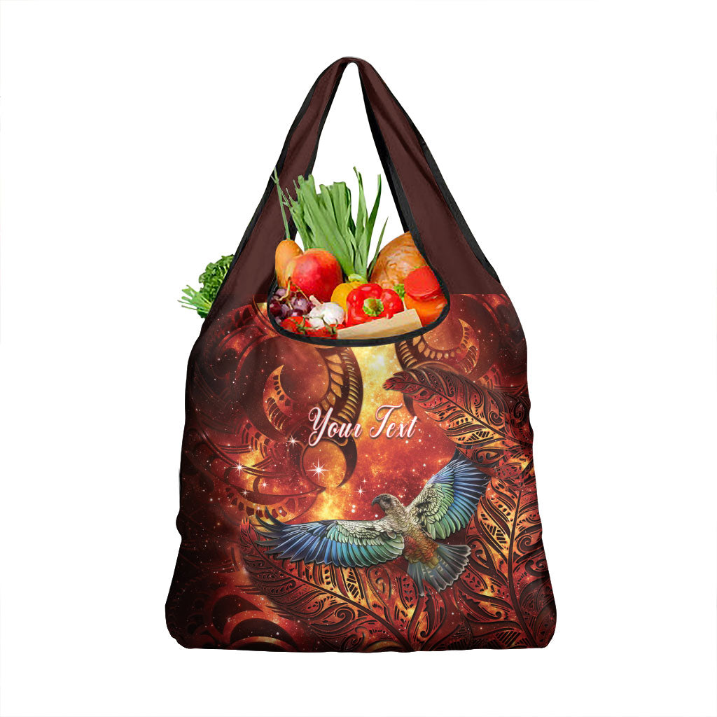 New Zealand Kea Bird Matariki Personalised Grocery Bag Silver Fern Maori Pattern