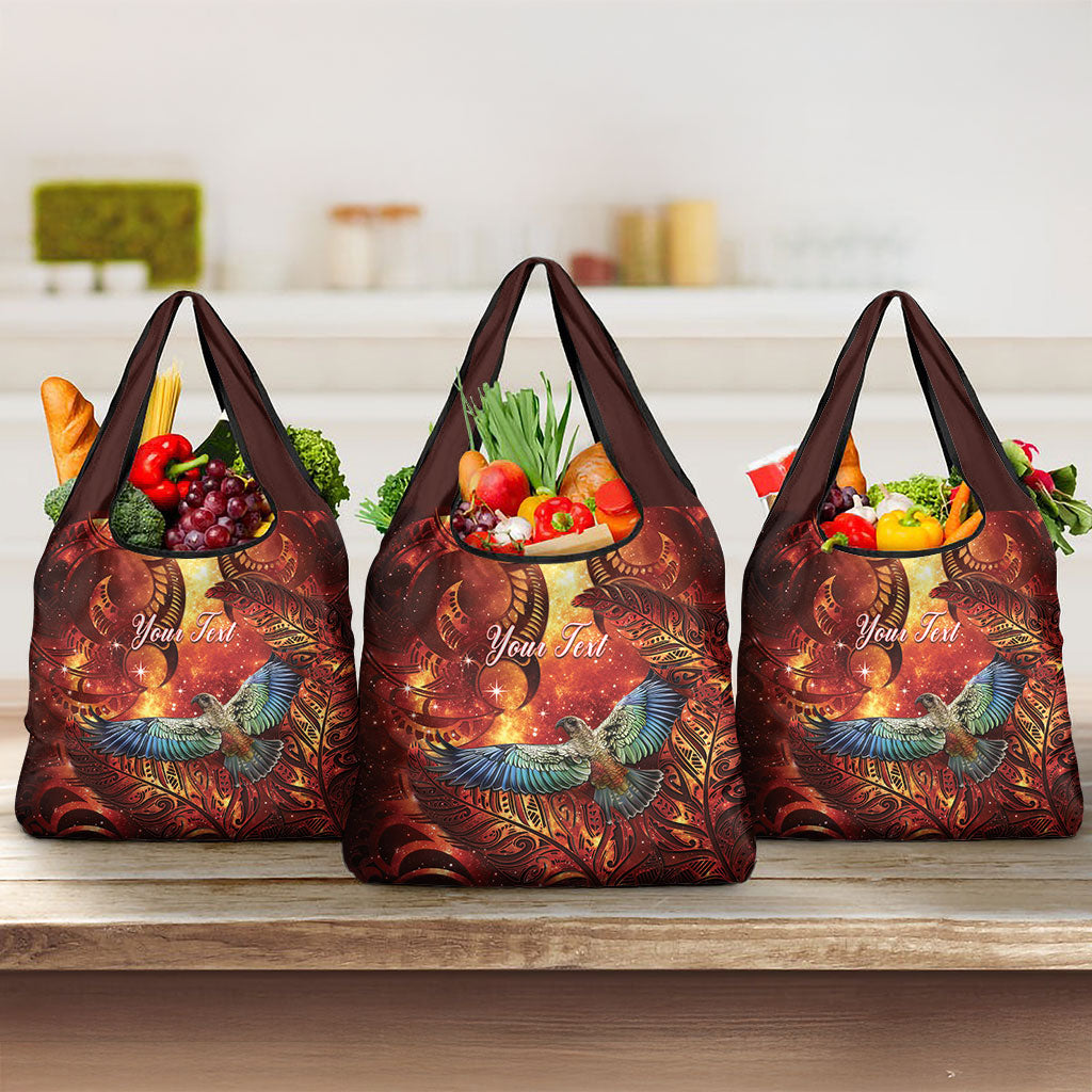 New Zealand Kea Bird Matariki Personalised Grocery Bag Silver Fern Maori Pattern