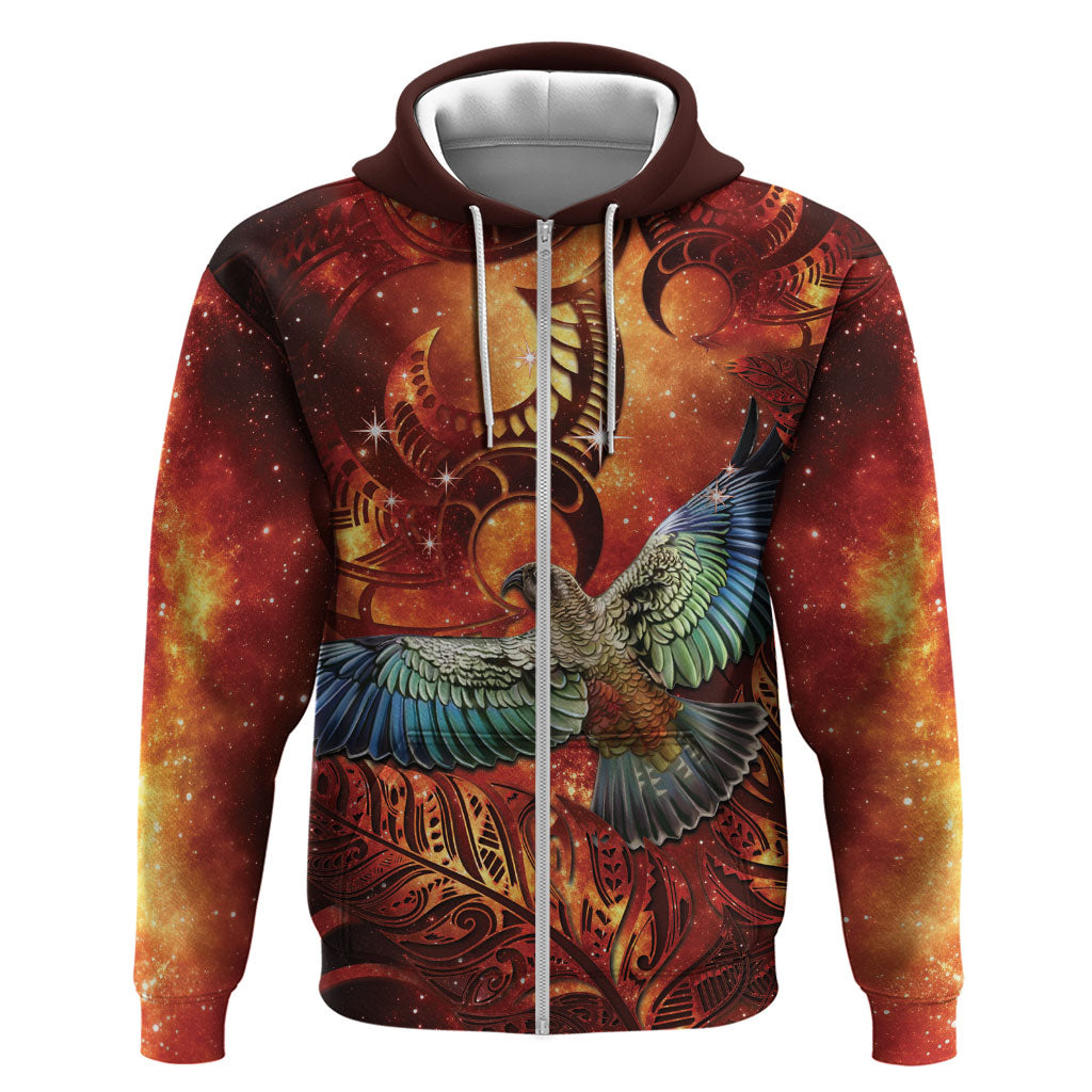 New Zealand Kea Bird Matariki Personalised Hoodie Silver Fern Maori Pattern LT22 Zip Hoodie Orange - Polynesian Pride