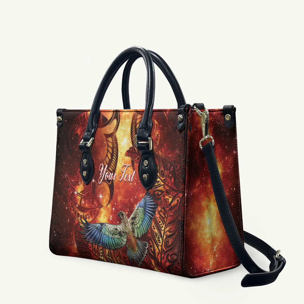 New Zealand Kea Bird Matariki Personalised Leather Bag Silver Fern Maori Pattern
