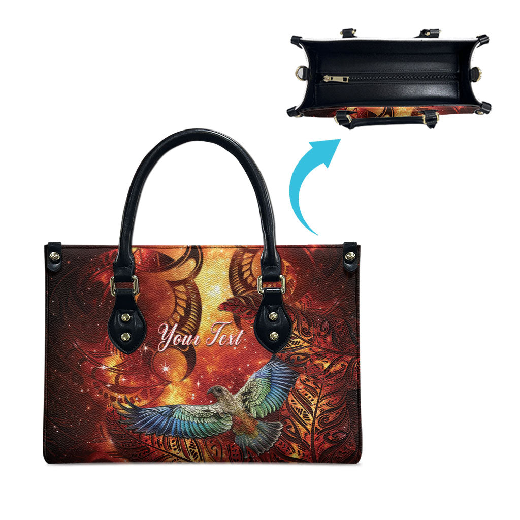 New Zealand Kea Bird Matariki Personalised Leather Bag Silver Fern Maori Pattern