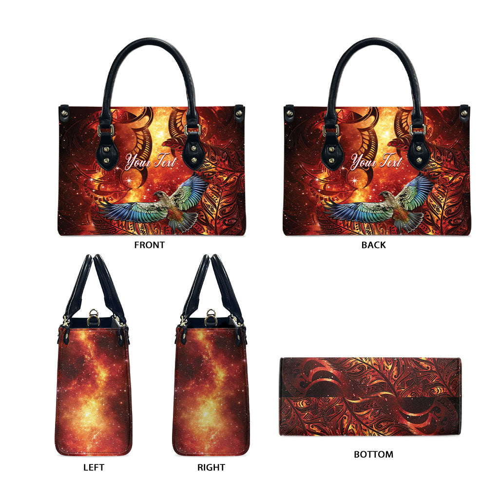 New Zealand Kea Bird Matariki Personalised Leather Bag Silver Fern Maori Pattern