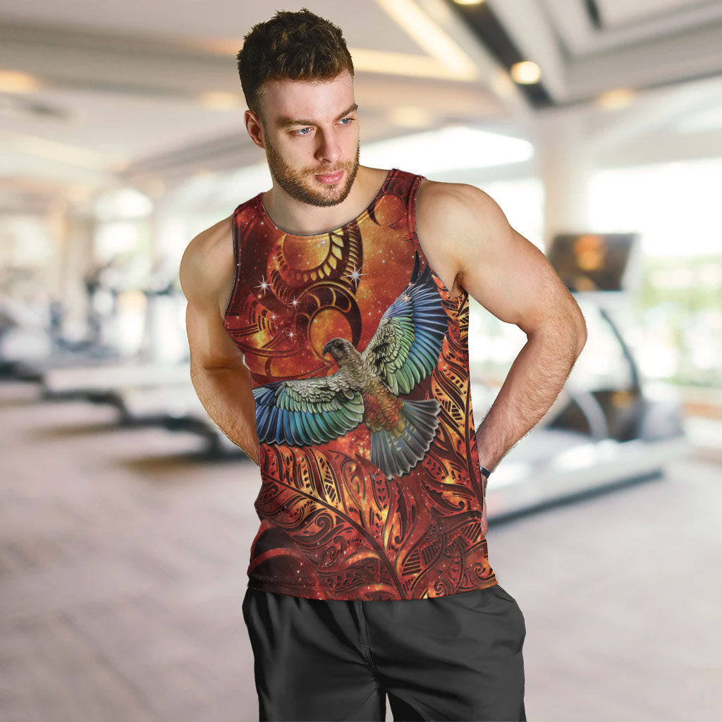 New Zealand Kea Bird Matariki Personalised Men Tank Top Silver Fern Maori Pattern LT22 Orange - Polynesian Pride