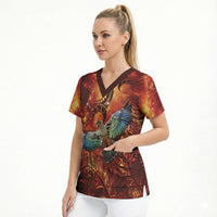 New Zealand Kea Bird Matariki Personalised Scrub Top Silver Fern Maori Pattern LT22 - Polynesian Pride