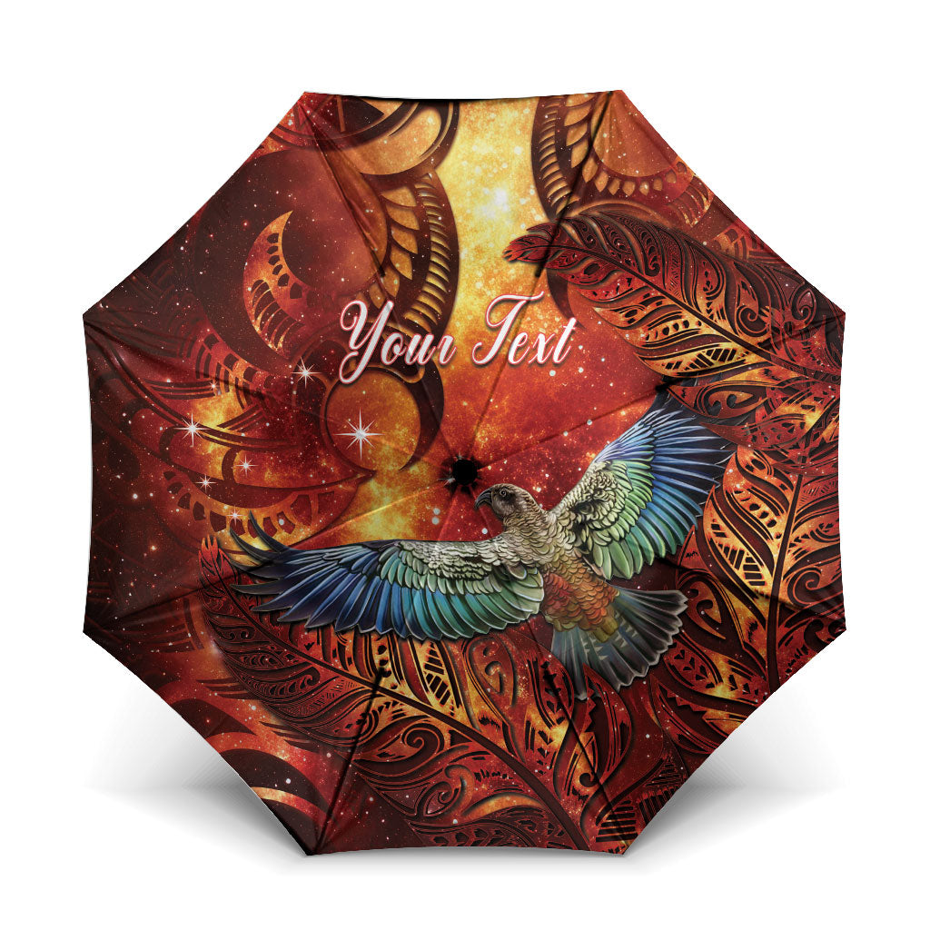 New Zealand Kea Bird Matariki Personalised Umbrella Silver Fern Maori Pattern LT22 One Size Folded 11.42 inch Opened Diameter 37.4 inch Orange - Polynesian Pride