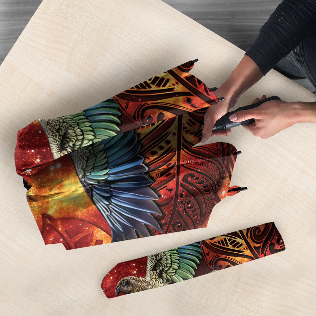 New Zealand Kea Bird Matariki Personalised Umbrella Silver Fern Maori Pattern LT22 - Polynesian Pride