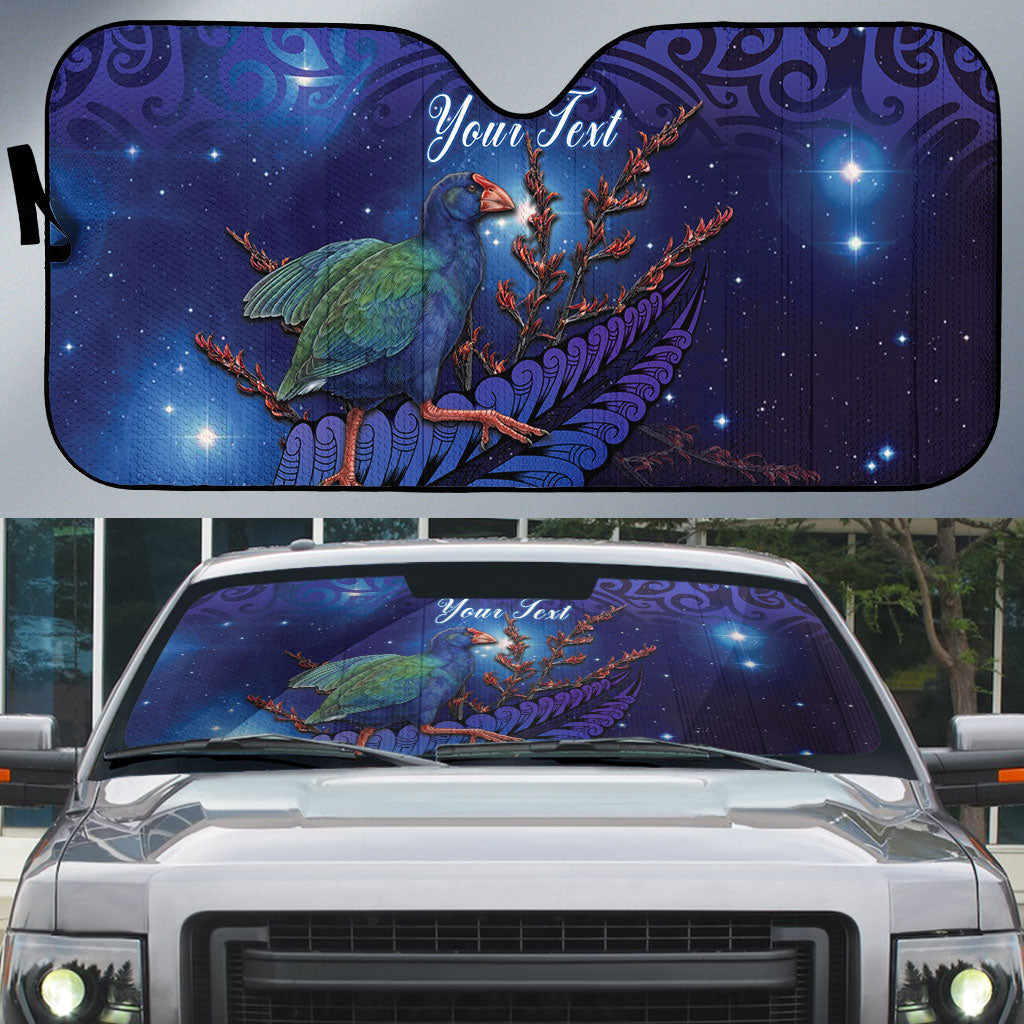 Takahe New Zealand Personalised Auto Sun Shade Harakeke Silver Fern Maori Pattern