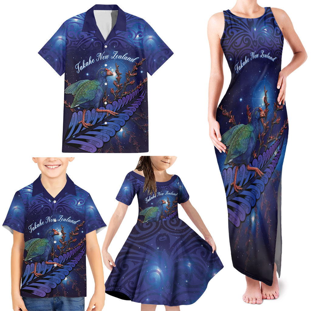 Takahe New Zealand Personalised Family Matching Tank Maxi Dress and Hawaiian Shirt Harakeke Silver Fern Maori Pattern