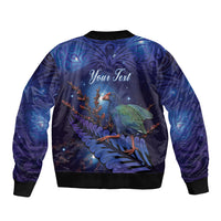 Takahe New Zealand Personalised Sleeve Zip Bomber Jacket Harakeke Silver Fern Maori Pattern