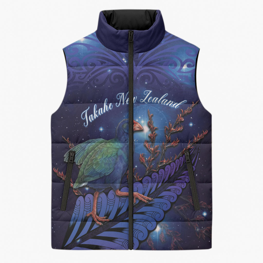 Takahe New Zealand Personalised Sleeveless Puffer Jacket Harakeke Silver Fern Maori Pattern LT22 Unisex Blue - Polynesian Pride