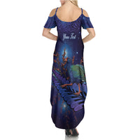 Takahe New Zealand Personalised Summer Maxi Dress Harakeke Silver Fern Maori Pattern LT22 - Polynesian Pride