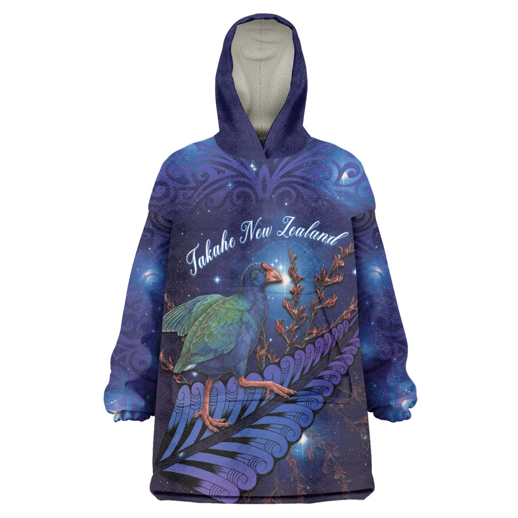 Takahe New Zealand Personalised Wearable Blanket Hoodie Harakeke Silver Fern Maori Pattern