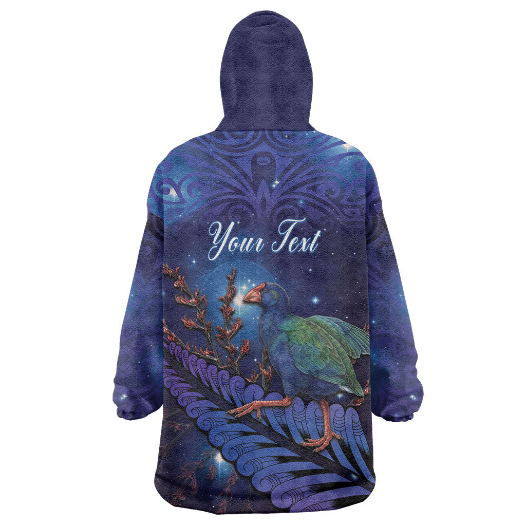 Takahe New Zealand Personalised Wearable Blanket Hoodie Harakeke Silver Fern Maori Pattern