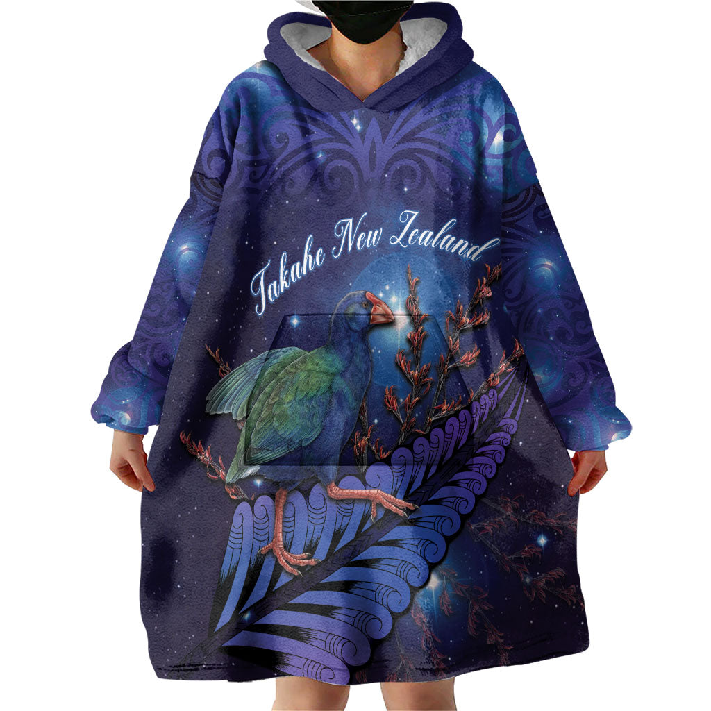 Takahe New Zealand Personalised Wearable Blanket Hoodie Harakeke Silver Fern Maori Pattern