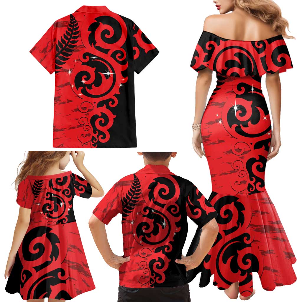 New Zealand Matariki Family Matching Mermaid Dress and Hawaiian Shirt Maori New Year Koru Pattern