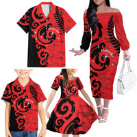 New Zealand Matariki Family Matching Off The Shoulder Long Sleeve Dress and Hawaiian Shirt Maori New Year Koru Pattern