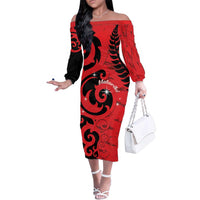 New Zealand Matariki Family Matching Off The Shoulder Long Sleeve Dress and Hawaiian Shirt Maori New Year Koru Pattern