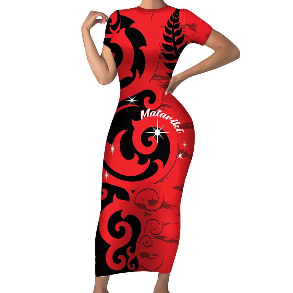 New Zealand Matariki Family Matching Short Sleeve Bodycon Dress and Hawaiian Shirt Maori New Year Koru Pattern