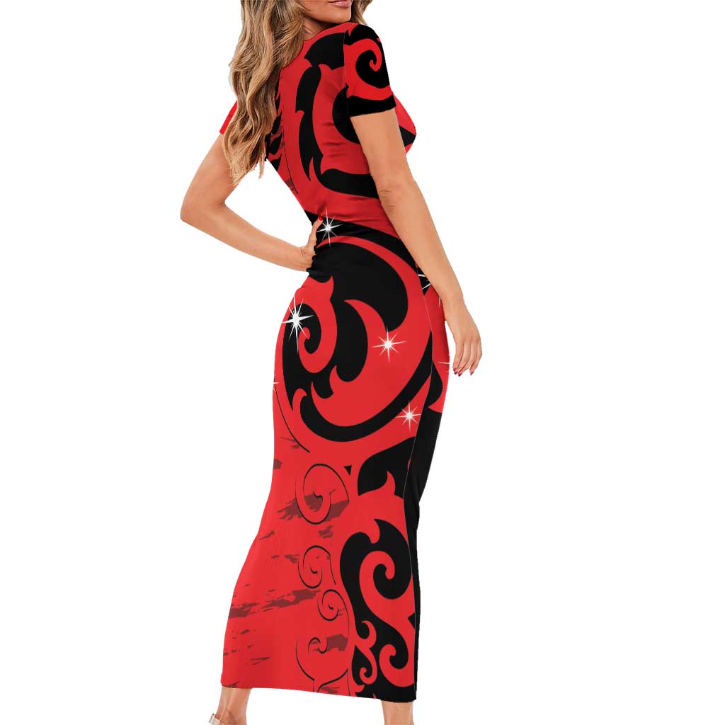 New Zealand Matariki Family Matching Short Sleeve Bodycon Dress and Hawaiian Shirt Maori New Year Koru Pattern