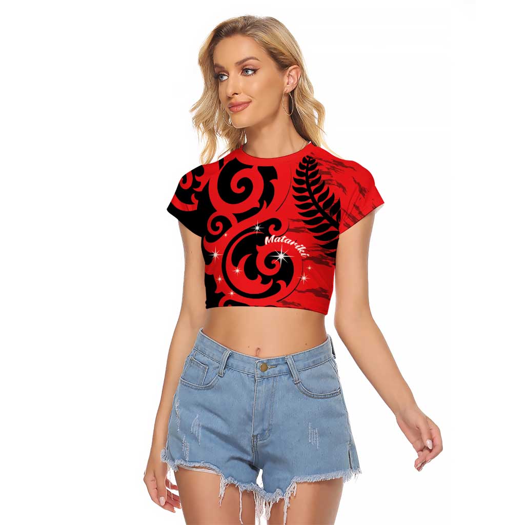 New Zealand Matariki Raglan Cropped T Shirt Maori New Year Koru Pattern