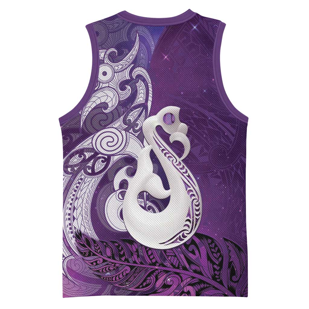 New Zealand Matariki Basketball Jersey Maori Manaia Galaxy Silver Fern Purple Color
