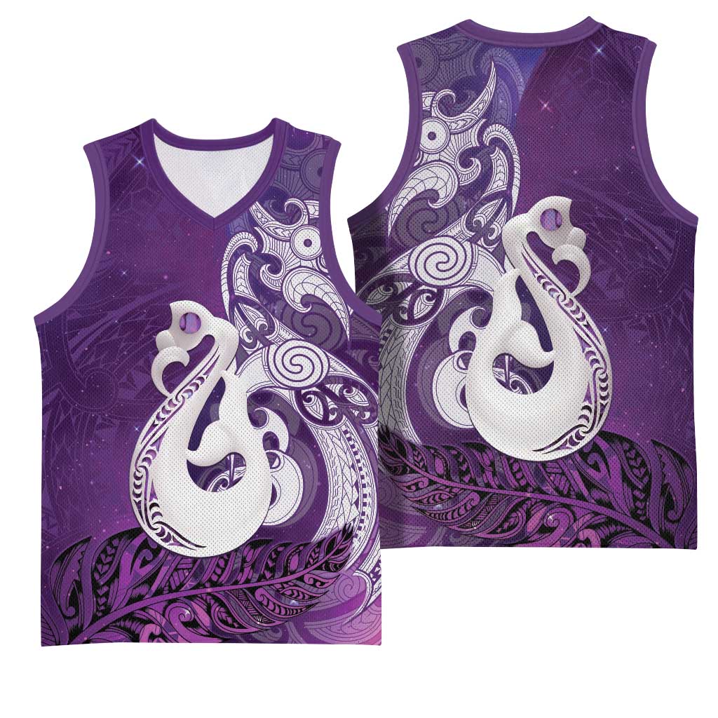 New Zealand Matariki Basketball Jersey Maori Manaia Galaxy Silver Fern Purple Color