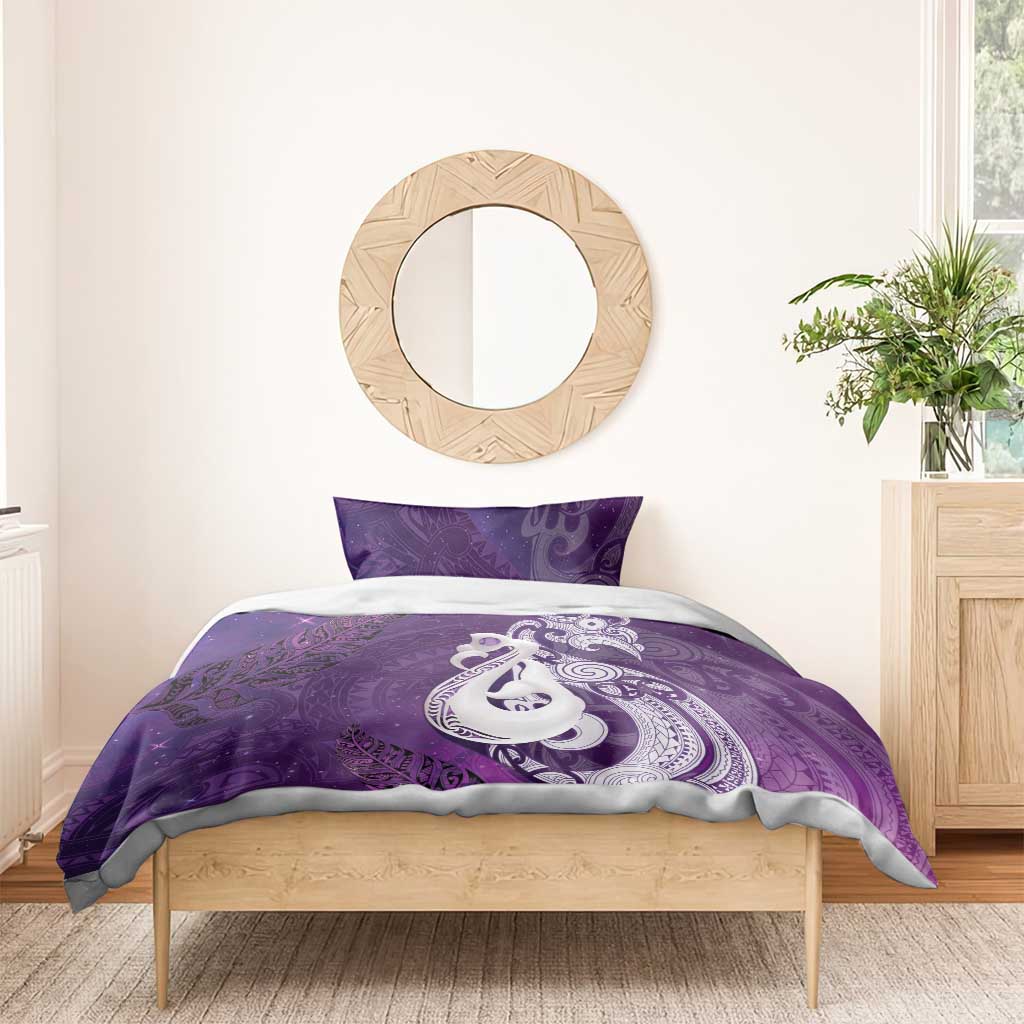New Zealand Matariki Bedding Set Maori Manaia Galaxy Silver Fern Purple Color