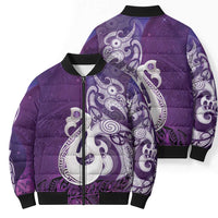 New Zealand Matariki Bomber Puffer Jacket Maori Manaia Galaxy Silver Fern Purple Color