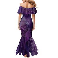 New Zealand Matariki Family Matching Mermaid Dress and Hawaiian Shirt Maori Manaia Galaxy Silver Fern Purple Color