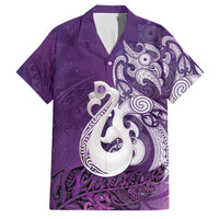 New Zealand Matariki Family Matching Off Shoulder Short Dress and Hawaiian Shirt Maori Manaia Galaxy Silver Fern Purple Color