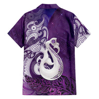 New Zealand Matariki Family Matching Summer Maxi Dress and Hawaiian Shirt Maori Manaia Galaxy Silver Fern Purple Color