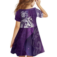 New Zealand Matariki Family Matching Tank Maxi Dress and Hawaiian Shirt Maori Manaia Galaxy Silver Fern Purple Color