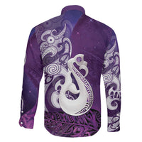 New Zealand Matariki Family Matching Tank Maxi Dress and Hawaiian Shirt Maori Manaia Galaxy Silver Fern Purple Color