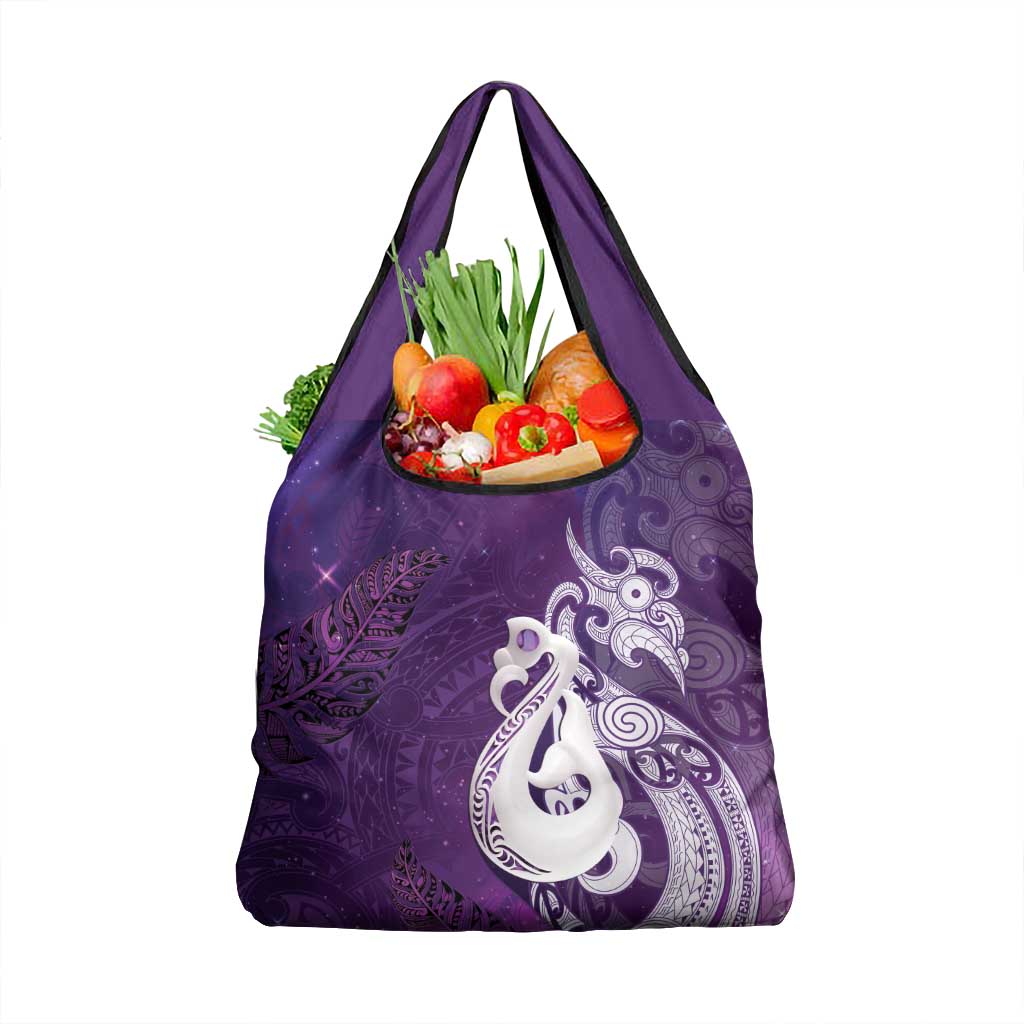New Zealand Matariki Grocery Bag Maori Manaia Galaxy Silver Fern Purple Color