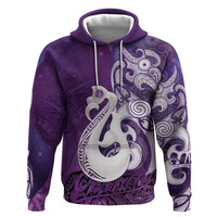 New Zealand Matariki Hoodie Maori Manaia Galaxy Silver Fern Purple Color LT22 Pullover Hoodie Purple - Polynesian Pride