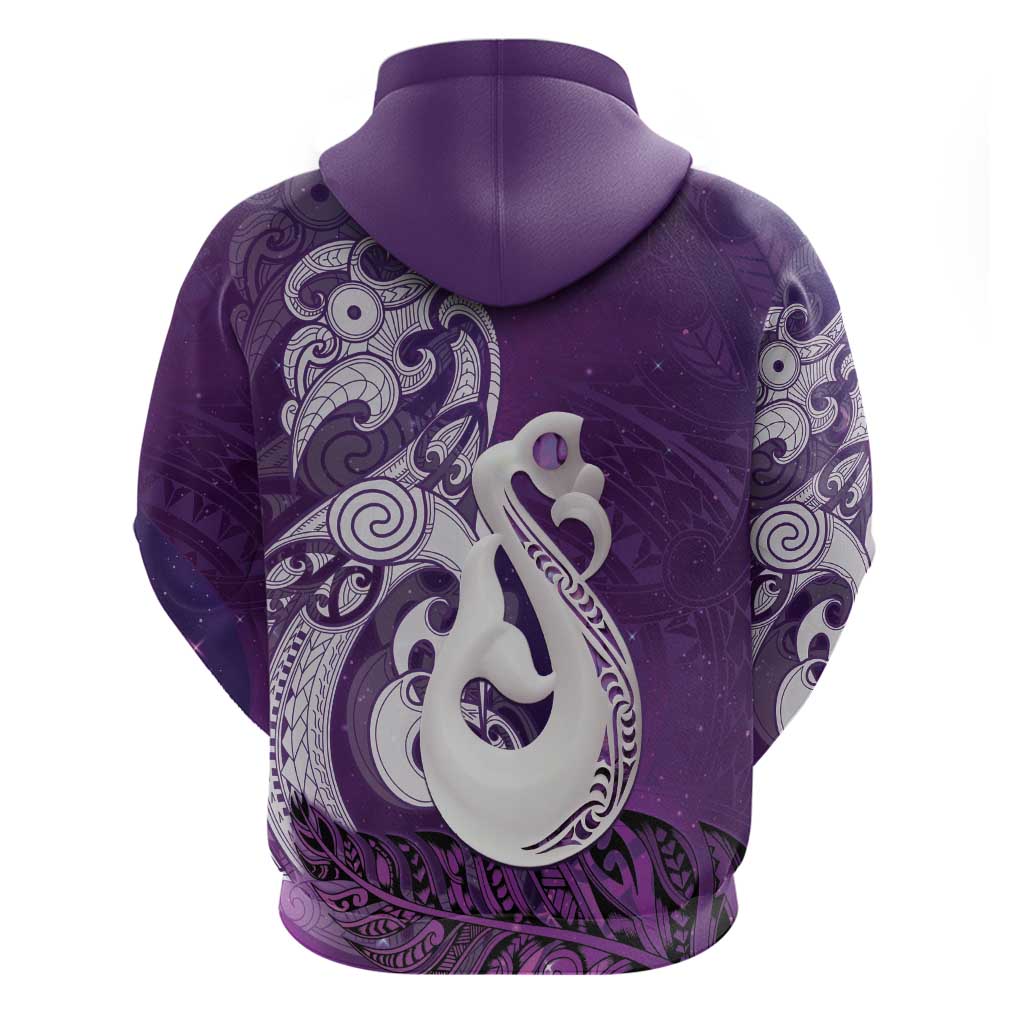 New Zealand Matariki Hoodie Maori Manaia Galaxy Silver Fern Purple Color LT22 - Polynesian Pride