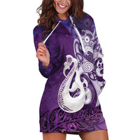New Zealand Matariki Hoodie Dress Maori Manaia Galaxy Silver Fern Purple Color