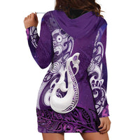 New Zealand Matariki Hoodie Dress Maori Manaia Galaxy Silver Fern Purple Color