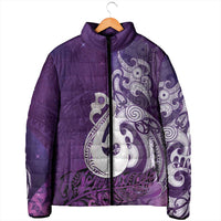 New Zealand Matariki Padded Jacket Maori Manaia Galaxy Silver Fern Purple Color
