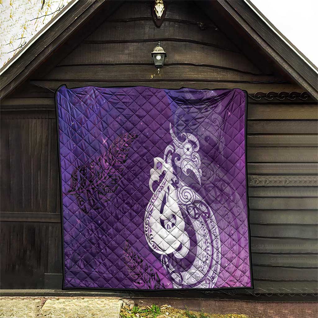 New Zealand Matariki Quilt Maori Manaia Galaxy Silver Fern Purple Color
